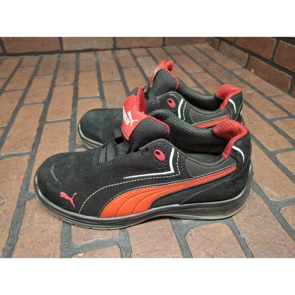PUMA Silverstone Low SD Composite Toe Blk/Red Suede Safety Shoes Size 7 - Picture 1 of 6